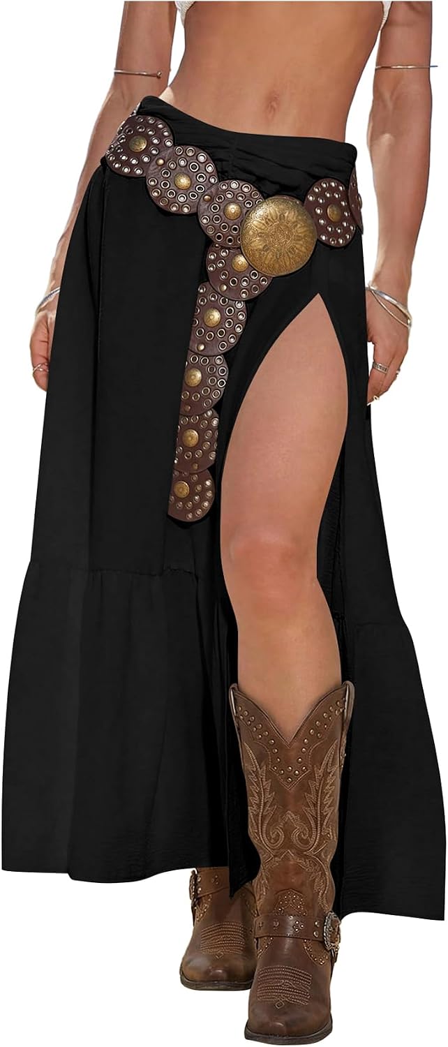 SHENHE Women's Western High Slit Maxi Skirt Country Cowgirl Outfits