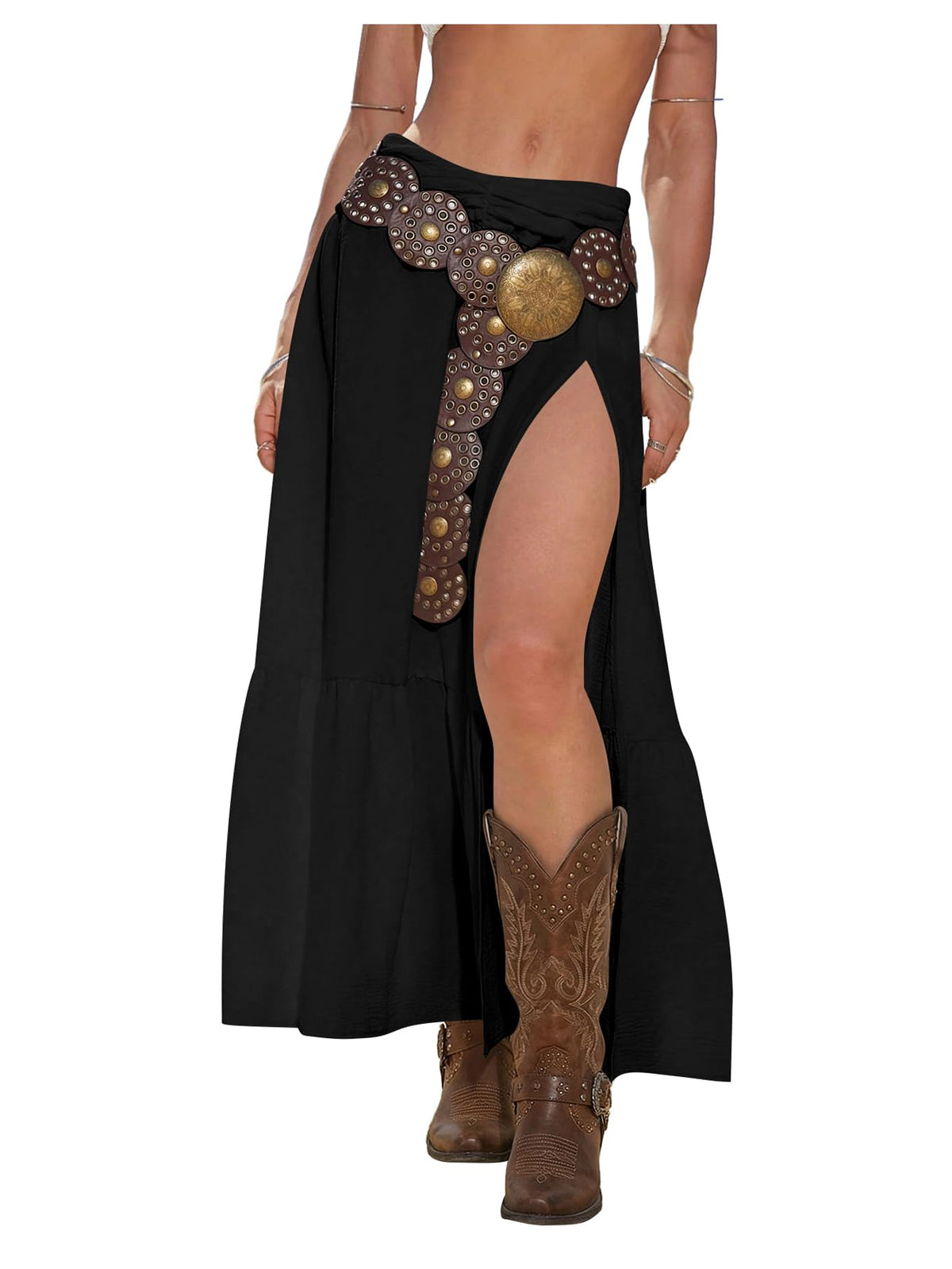 SHENHE Women's Western High Slit Maxi Skirt Country Cowgirl Outfits
