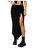 SHENHE Women's High Slit Skirt Asymmetrical Mesh High Waisted Long Skirts