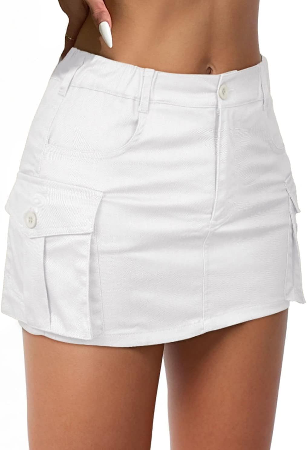 Women Denim Skirt Low Waist Cargo Skirt with Pockets Y2K Button Mini Jean Skirt