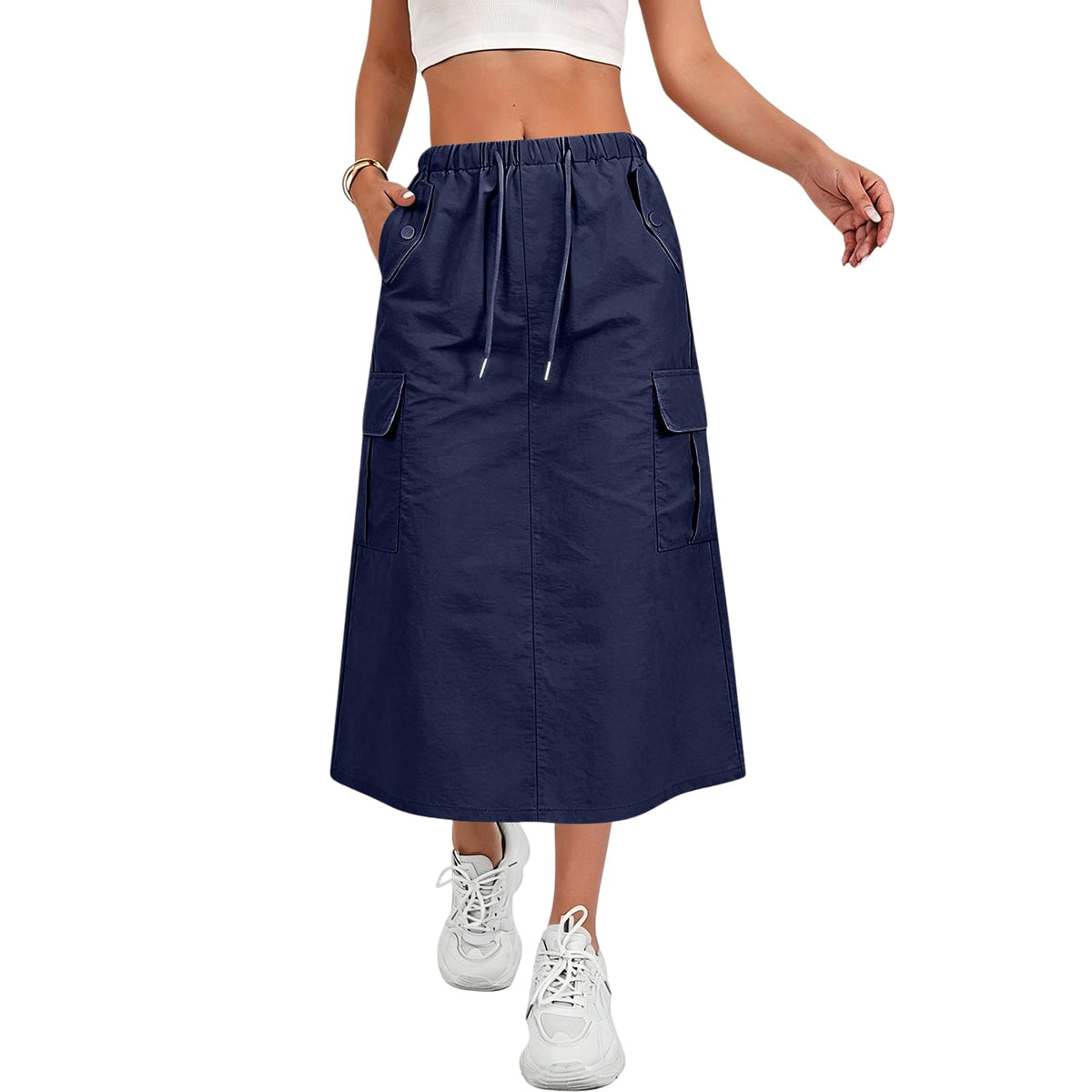 Cargo Skirts for Women Y2K Quick Dry Hiking Maxi Skirt Casual Drawstring High Waisted Parachute Skirts with Pockets