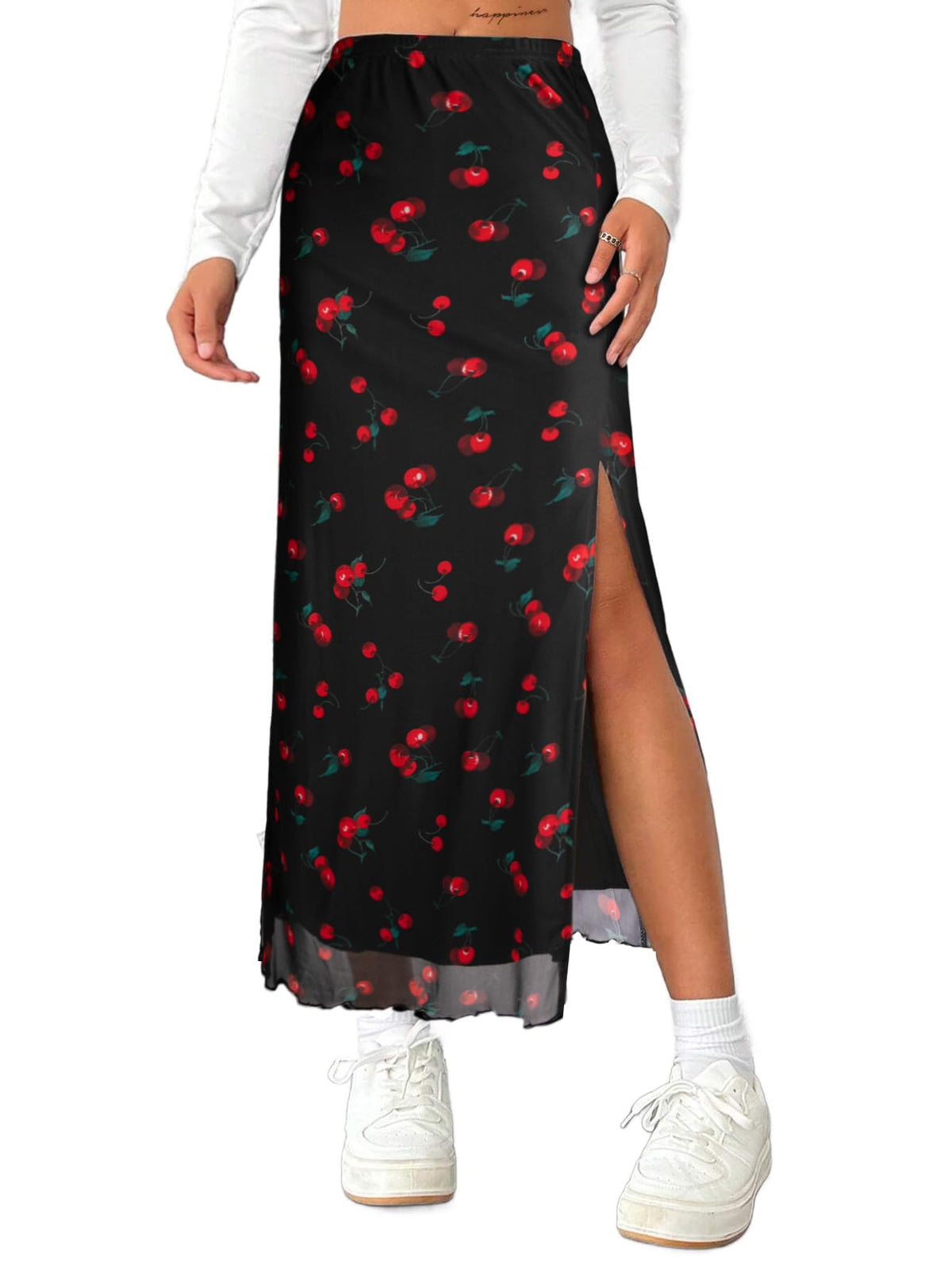 Avanova Women's Mesh Slit Split Long Skirts High Waisted Sexy Summer Maxi Skirts