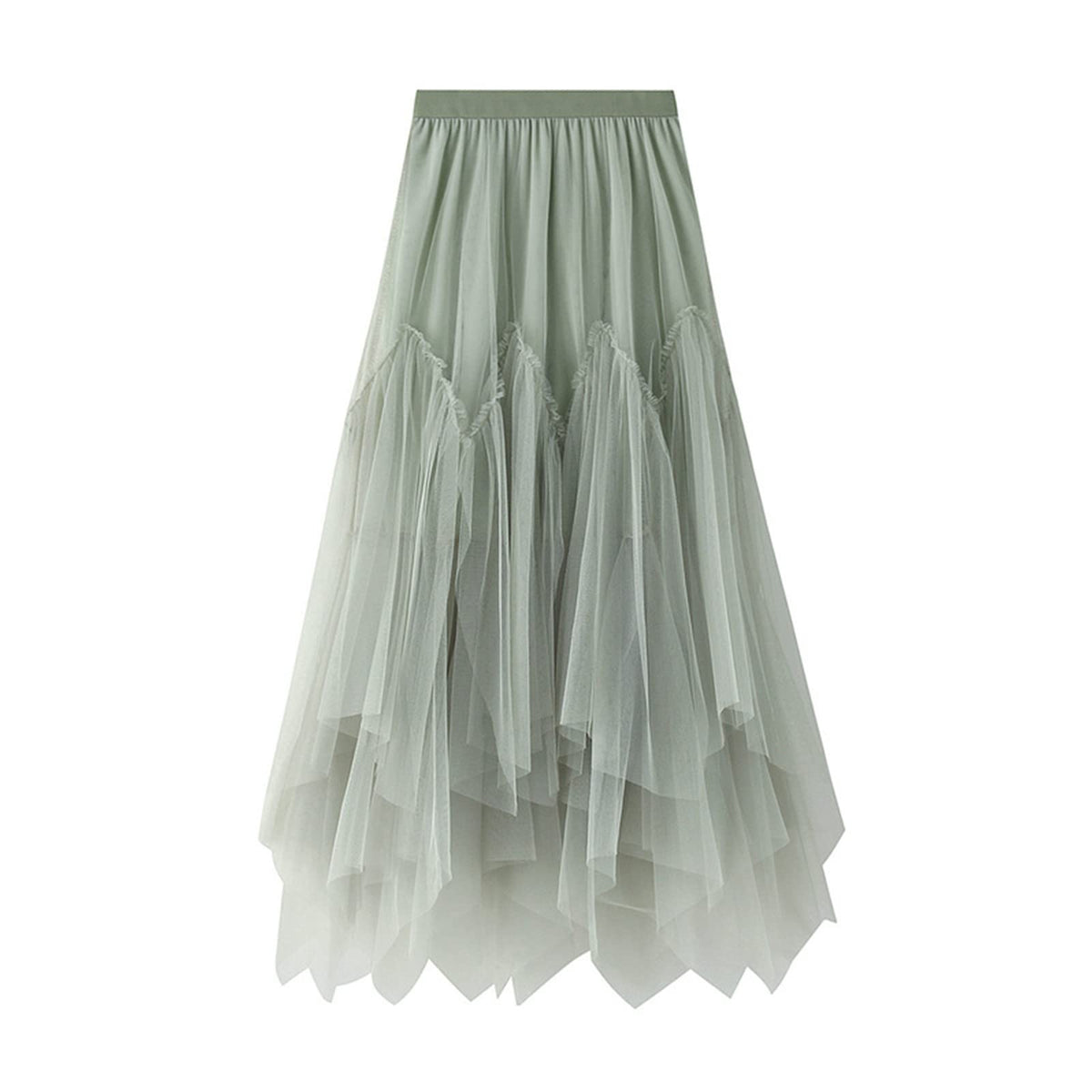 Women's Tulle Skirt Formal High Low Asymmetrical A-Line Fairy Elastic Waist Layered Long Midi Skirts