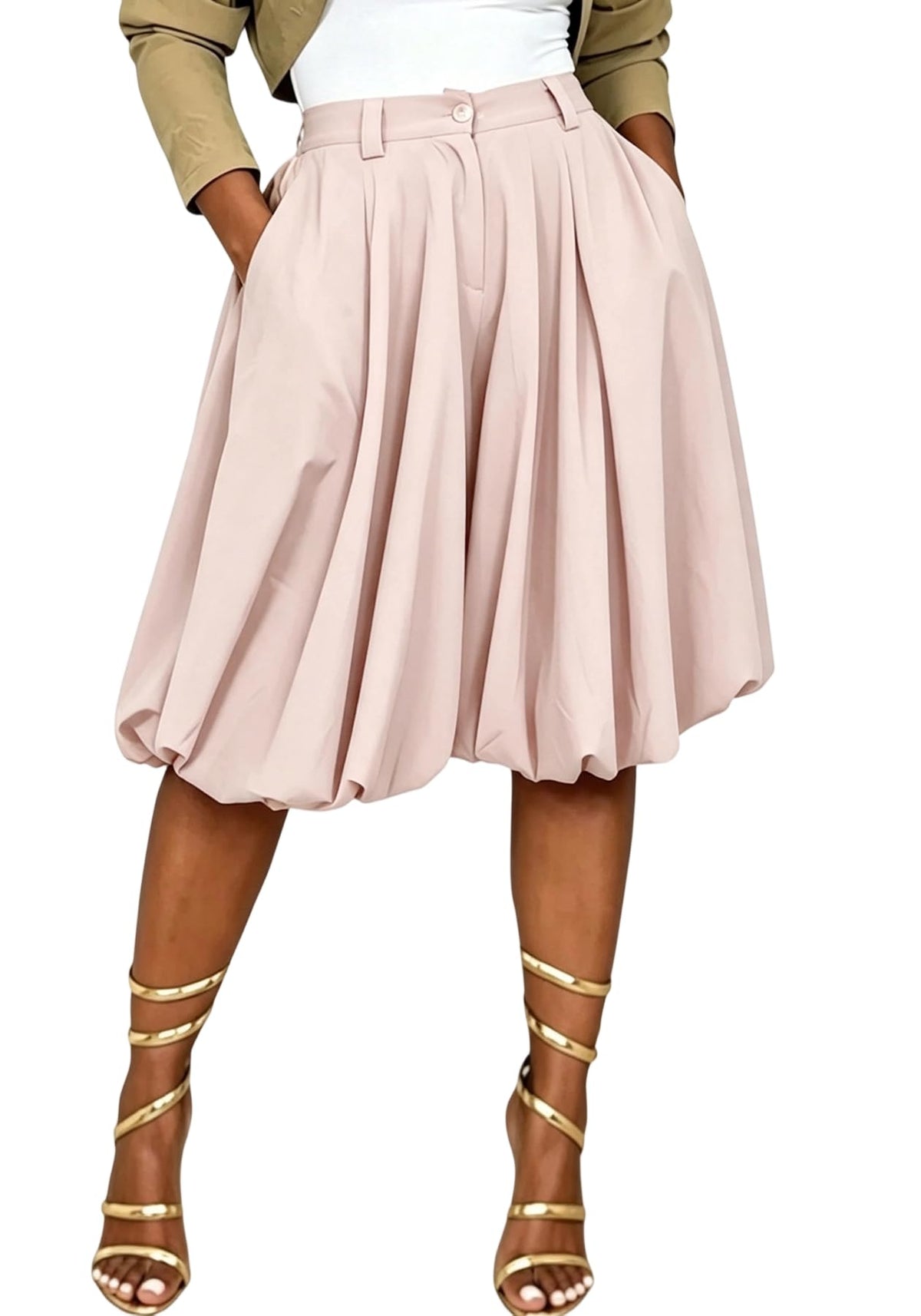 Unybwonn Women Wide Leg Bermuda Shorts High Waist Pleated Bubble Jorts