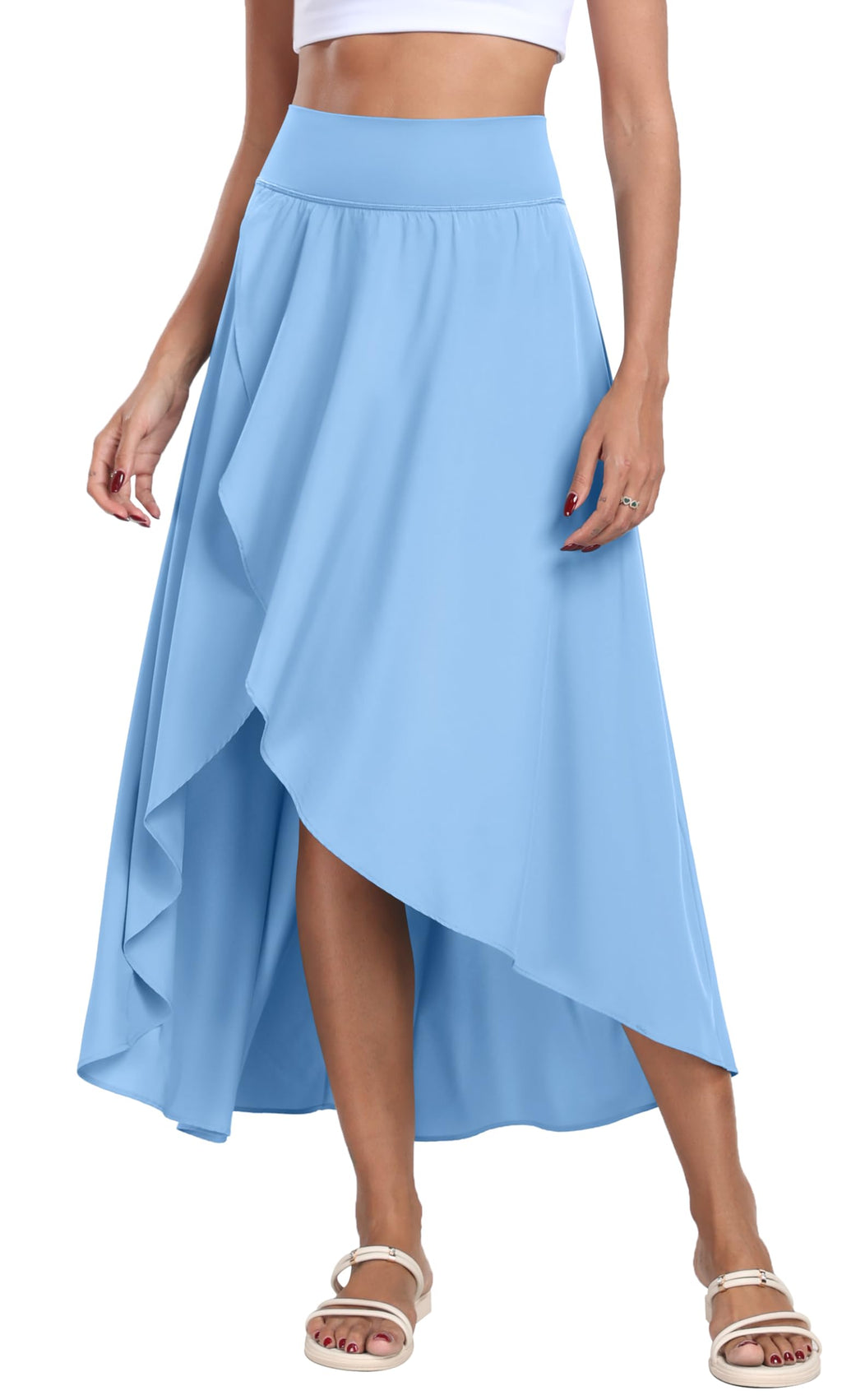 IUGA High Waist Maxi Skirt with Slit Ruffle Wrap Skirt Trendy Flowy Skirts for Women Long Skirts with Shorts Underneath