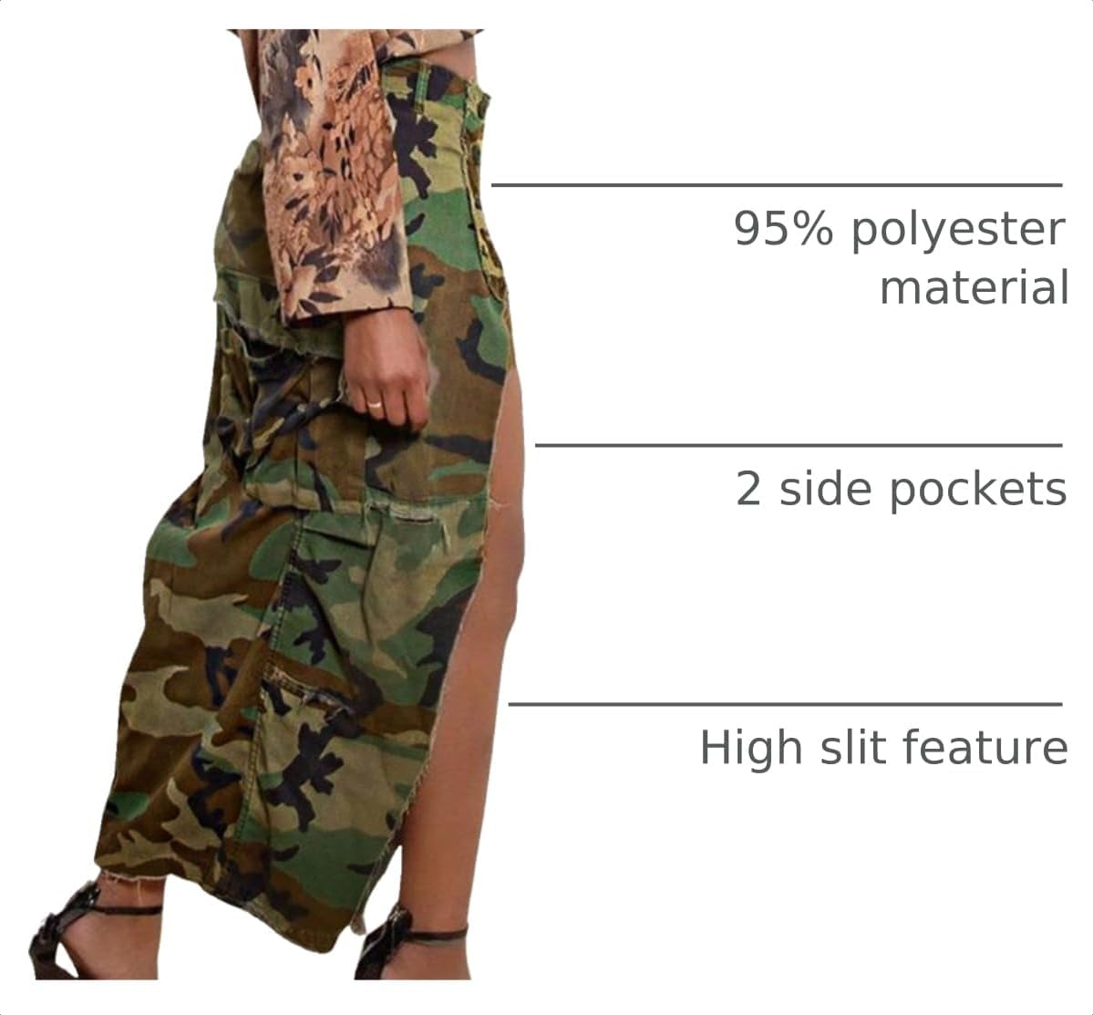 CHARTOU Women Camouflage Skirt Camo Maxi Pencil Skirt Bodycon Button Slit Cargo Skirt with Pocket