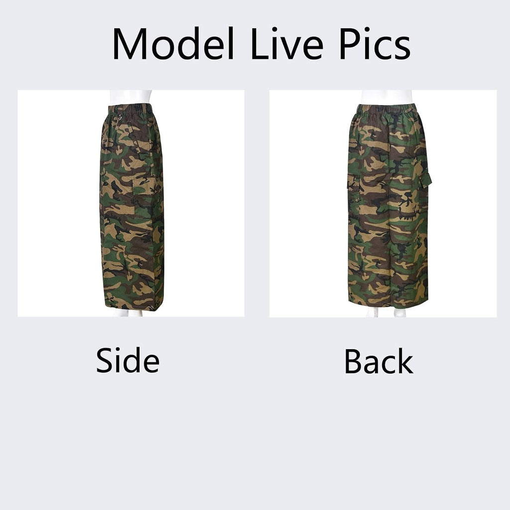 Womens Summer Camo Skirt Casual Elastic High Waist Cargo Long Skirt