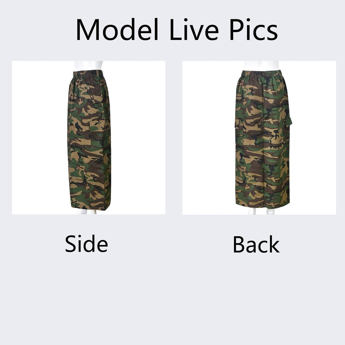 Womens Summer Camo Skirt Casual Elastic High Waist Cargo Long Skirt