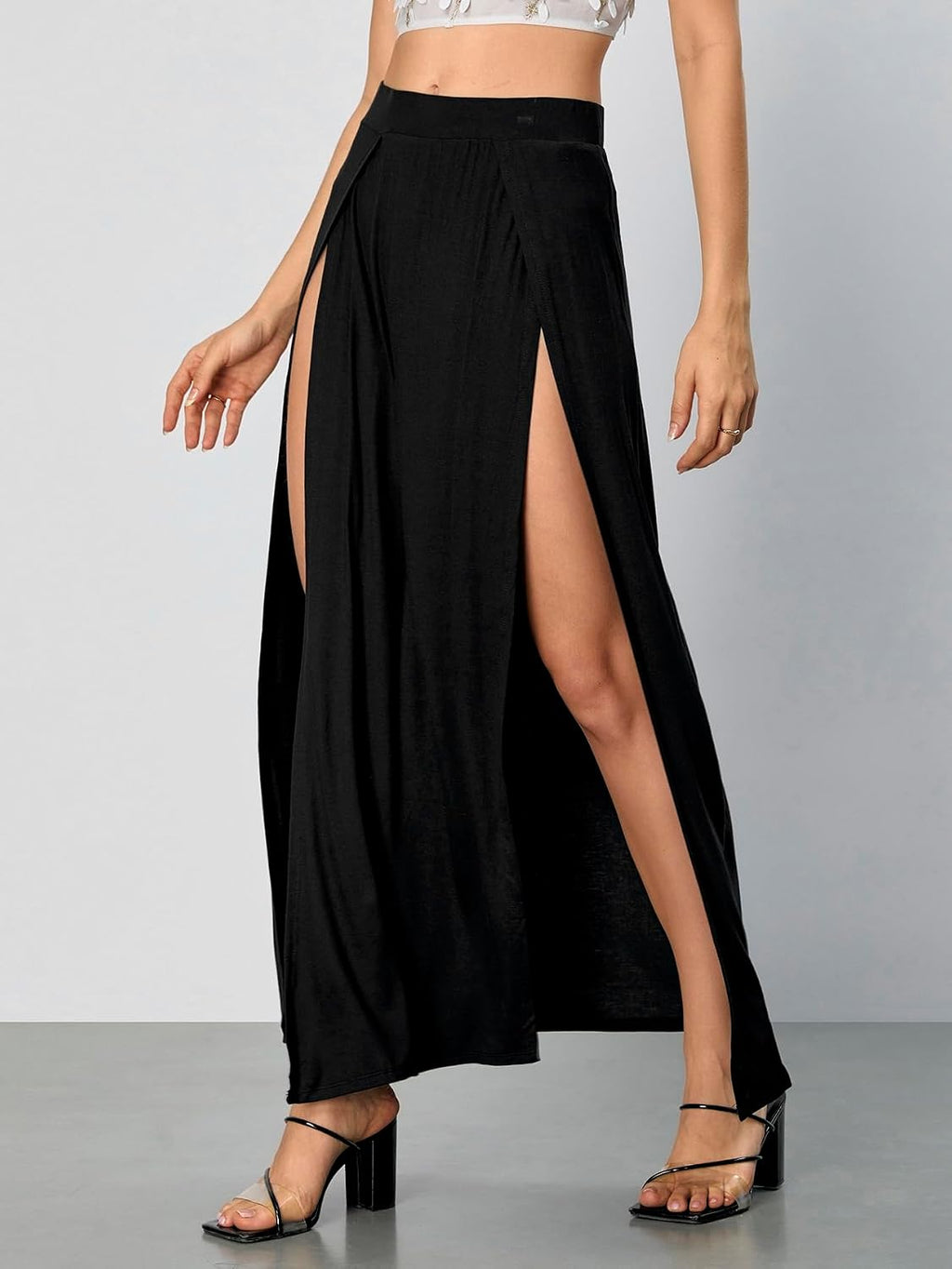 Verdusa Women's Elastic Waist High Split Wrap Flowy Long Maxi Skirt