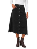 Flowyair Womens Button Down Scalloped Jean Skirt High Waisted Midi Skirts