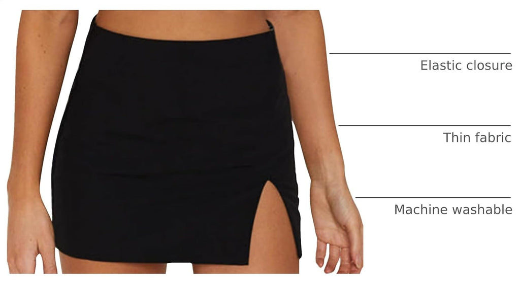 EG CHRIS G Black Mini Skirt Women's High Waisted Stretch Fitted Bodycon Skirt with Slit