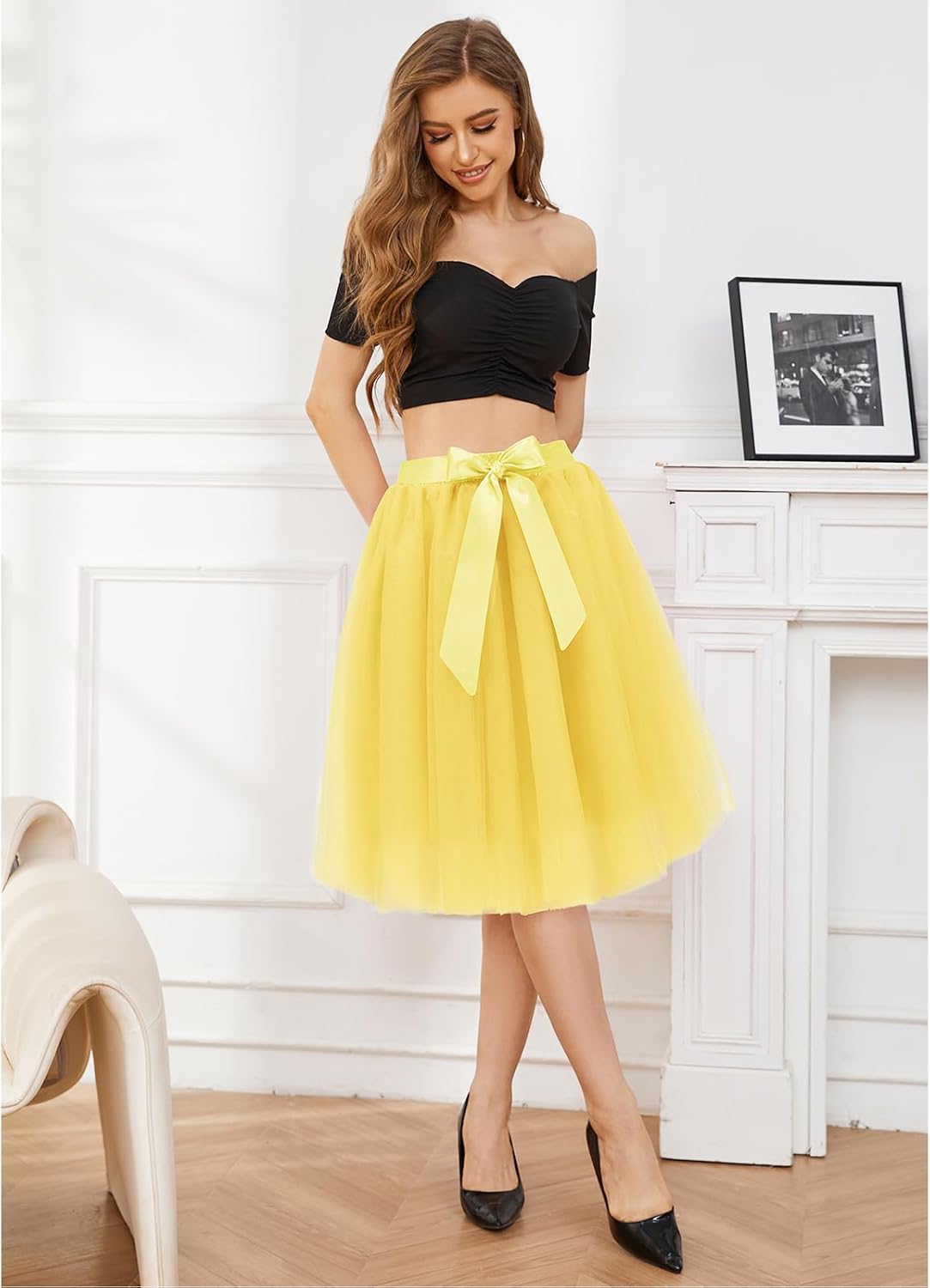 Bridesmay Women's Tulle Skirt Knee Length 6-Layered Wedding Party Homecoming Prom Dress