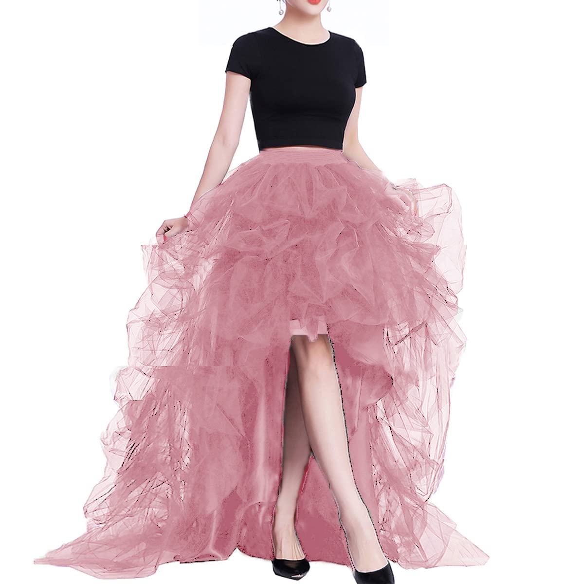Lisong Women High Waist High Low Layered Tulle Floor Length Spectial Occasion Skirt