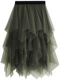 Reaowazo Tulle Skirts for Women Midi Long Fairy Skirt Tutu A-Line Mesh Layered High Elastic Waist Halloween Skirts