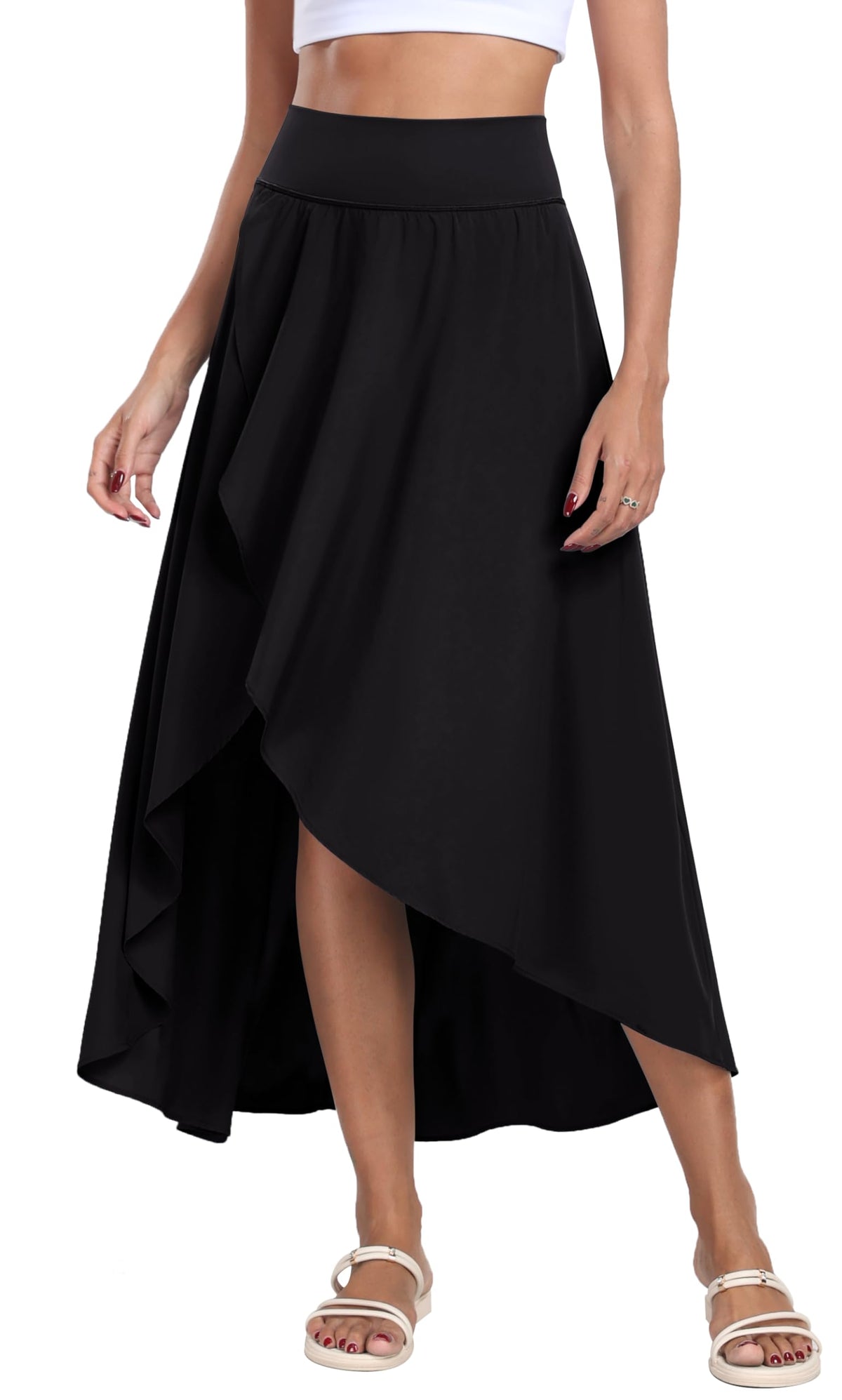 IUGA High Waist Maxi Skirt with Slit Ruffle Wrap Skirt Trendy Flowy Skirts for Women Long Skirts with Shorts Underneath