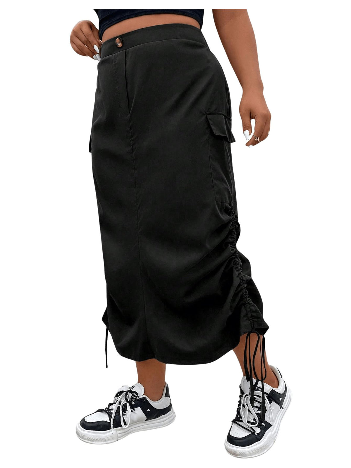 OYOANGLE Women's Plus Size Elastic High Waist Midi Cargo Skirts
