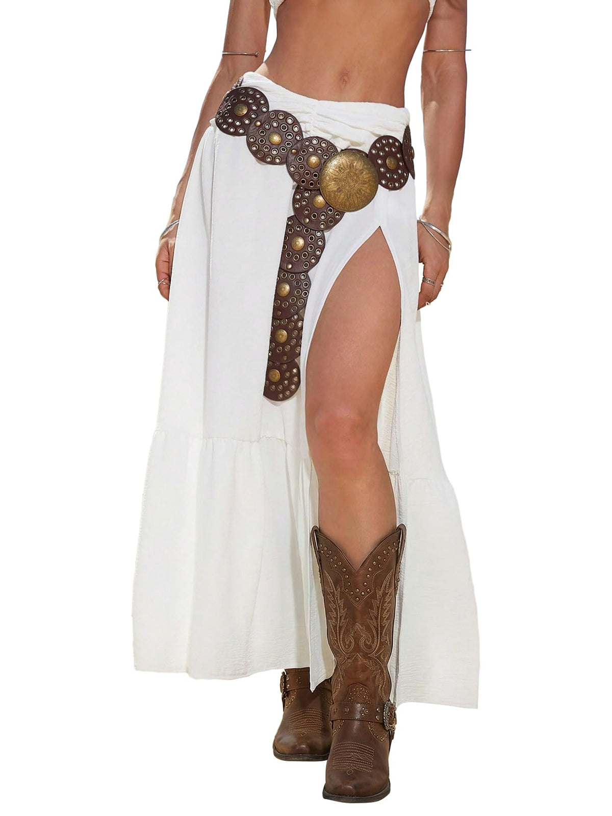 SHENHE Women's Western High Slit Maxi Skirt Country Cowgirl Outfits