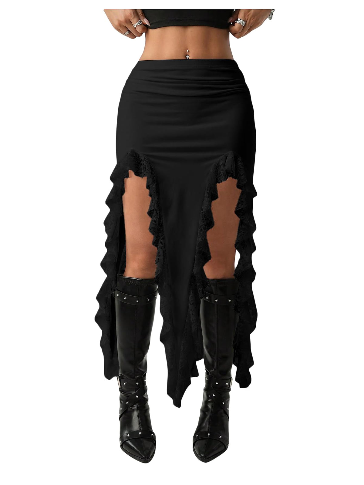 Verdusa Women's Asymmetrical Lace Skirt Western Flowy Skirt Festival Outfit
