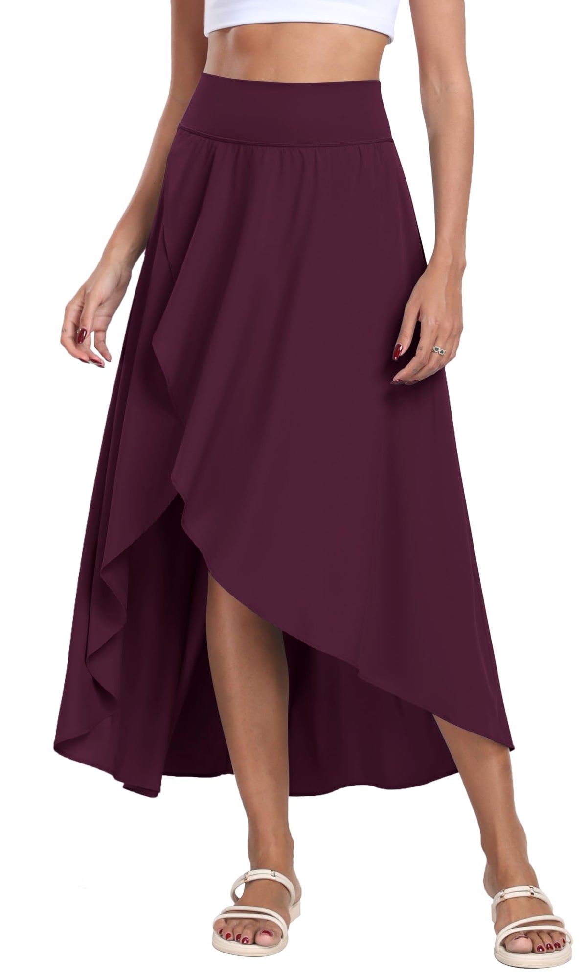 IUGA High Waist Maxi Skirt with Slit Ruffle Wrap Skirt Trendy Flowy Skirts for Women Long Skirts with Shorts Underneath