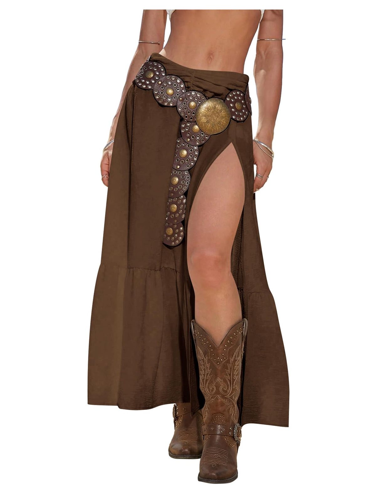 SHENHE Women's Western High Slit Maxi Skirt Country Cowgirl Outfits