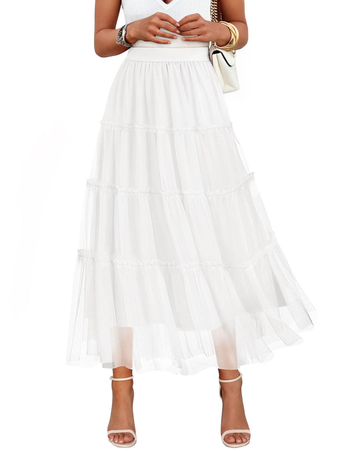 ZESICA Women's Tulle A-Line Flowy Ruffle Tiered Fall Trendy Maxi Skirts
