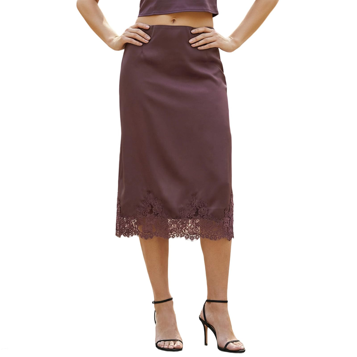 Women's Satin Skirt High Waisted Side Split Asymmetric Lace Patchwork Midi Skirt Bodycon Long Skirts Trendy
