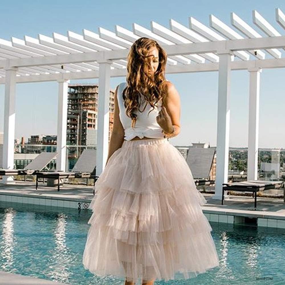 CHICWISH Women's Nude Pink/Black Tiered Layered Mesh Ballet Prom Party Tulle Tutu A-line Midi Skirt