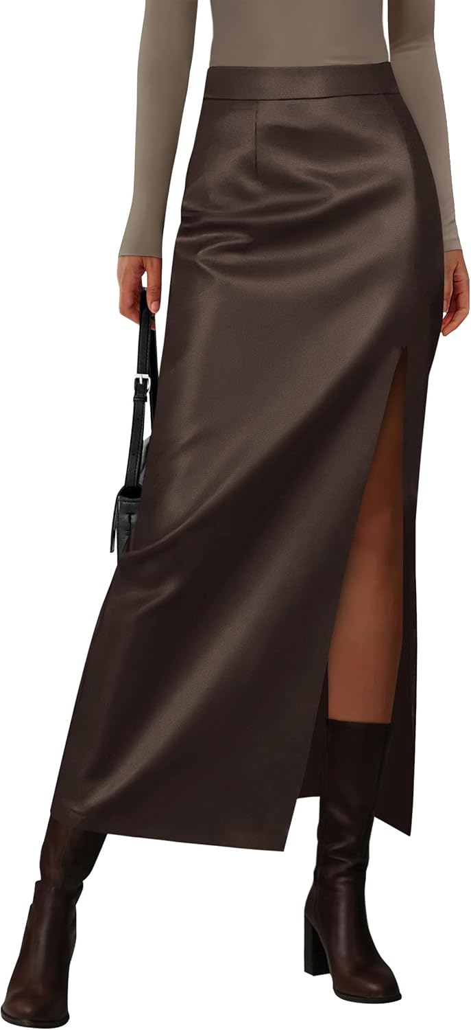 PRETTYGARDEN Women's Faux Leather Long Pencil Skirt