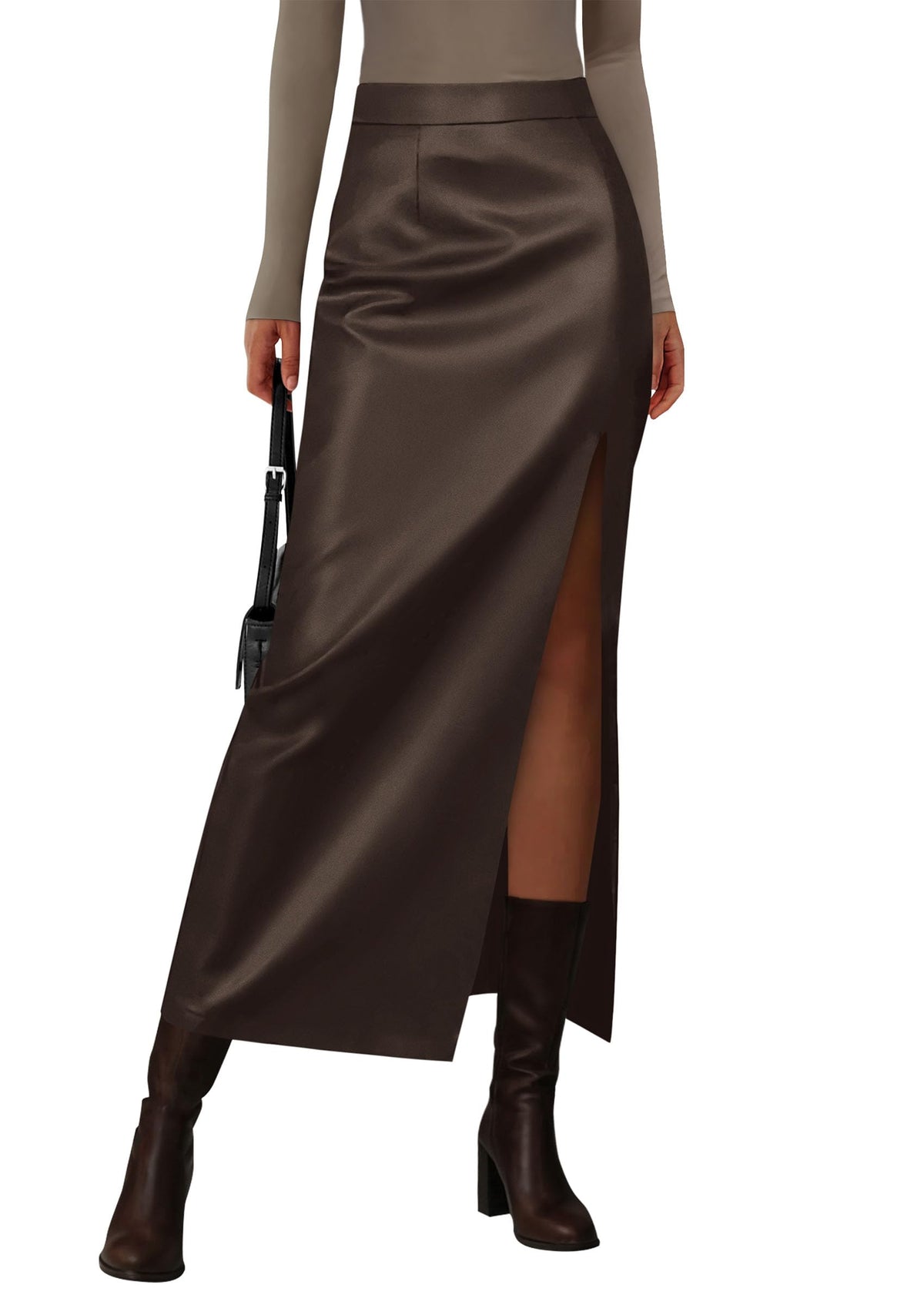 PRETTYGARDEN Women's Faux Leather Long Pencil Skirt