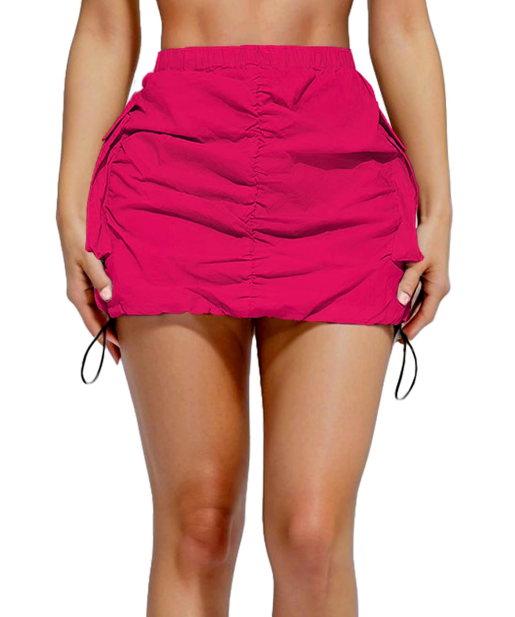 Women Cargo Mini Skirt Ruched High Waisted