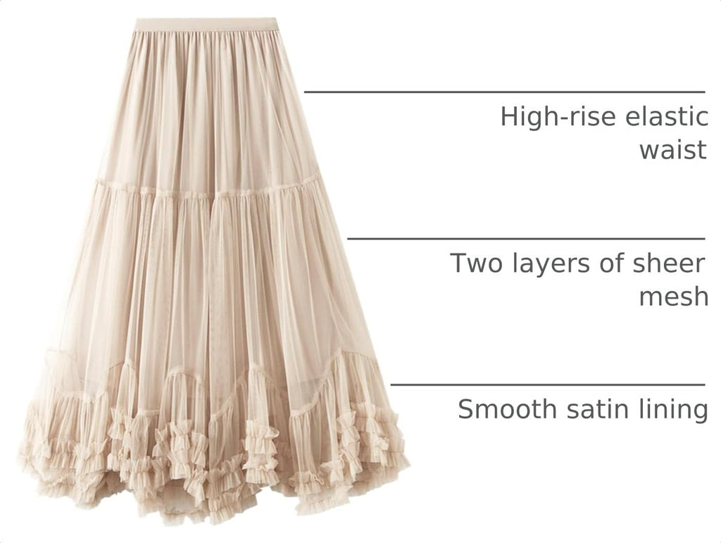 Flygo Womens Maxi Tulle Skirt A Line Tiered Mesh Tutu Fairy Skirts
