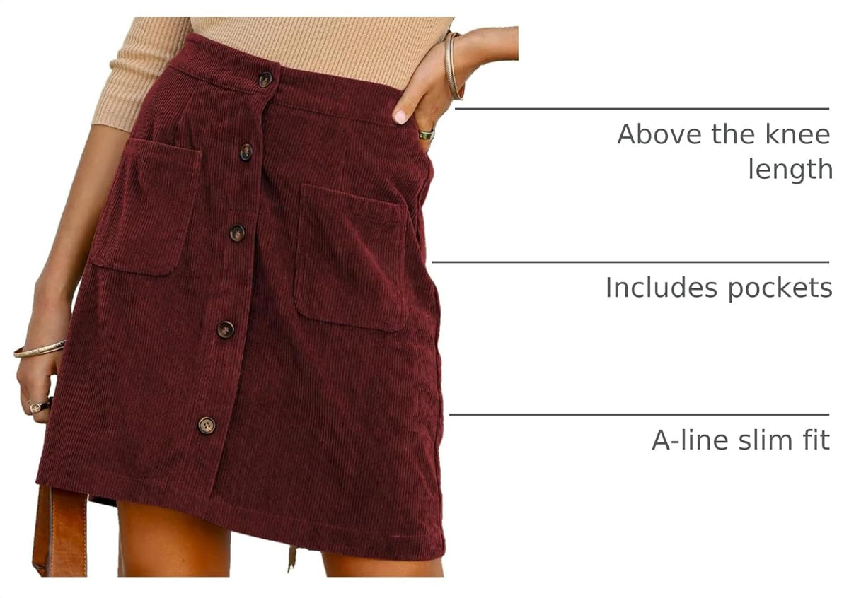 Happy Sailed Womens Corduroy Skirts Fall Winter High Waisted Button Down A-line Short Mini Skirt with Pockets