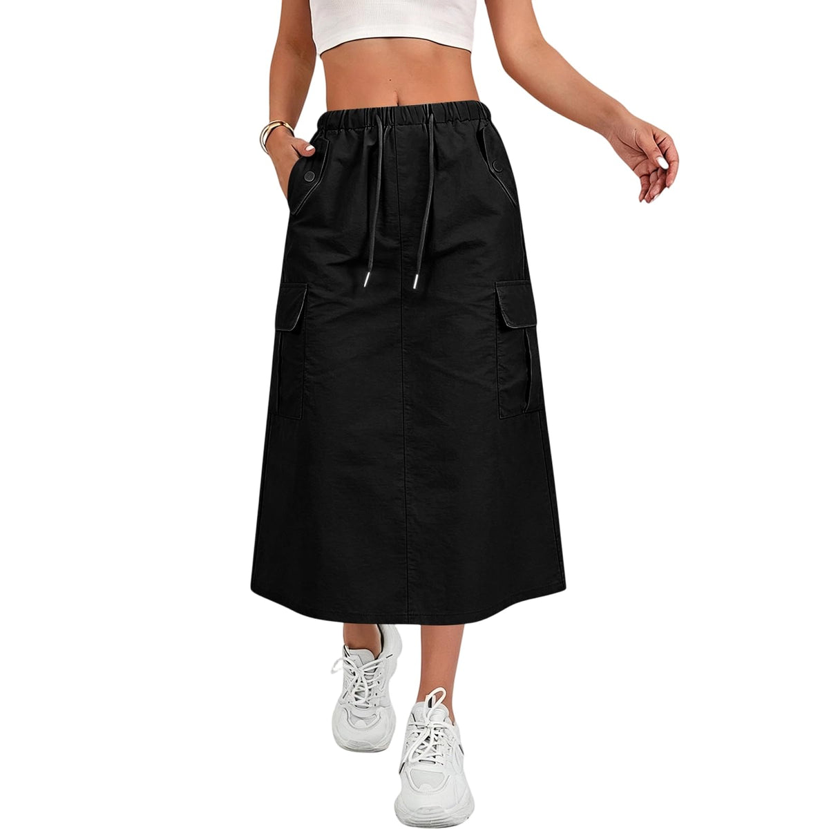 Cargo Skirts for Women Y2K Quick Dry Hiking Maxi Skirt Casual Drawstring High Waisted Parachute Skirts with Pockets