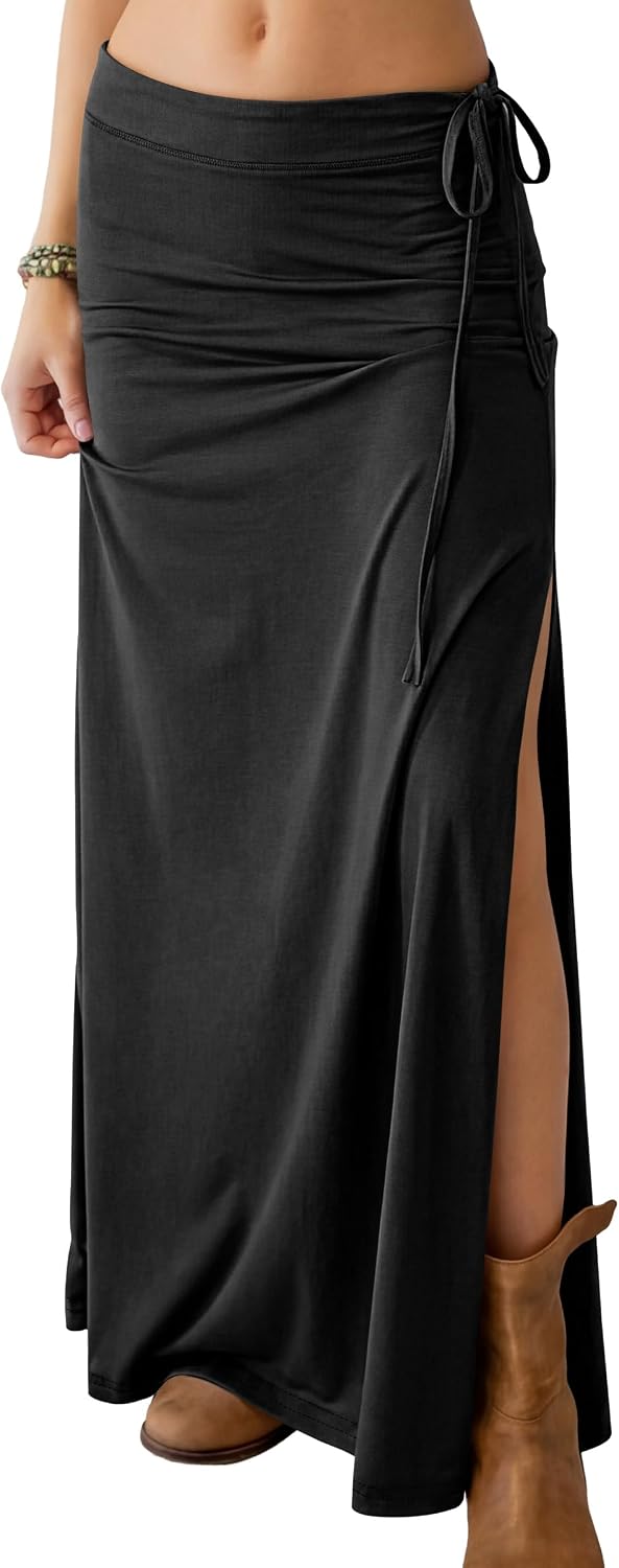 ANRABESS Womens High Waisted Side Slit Maxi Skirts