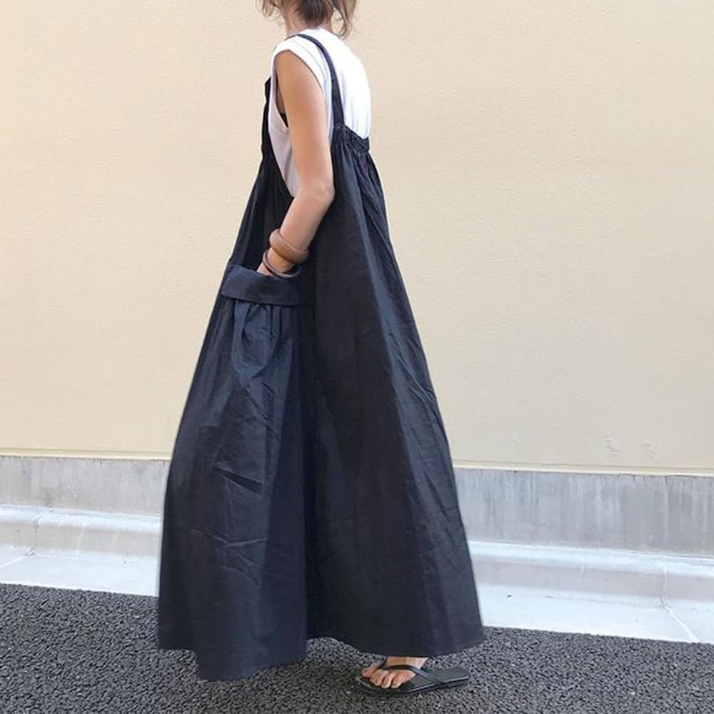 utcoco Women's Casual Baggy Overall Dress Cargo Parachute Skirt Bib Dress