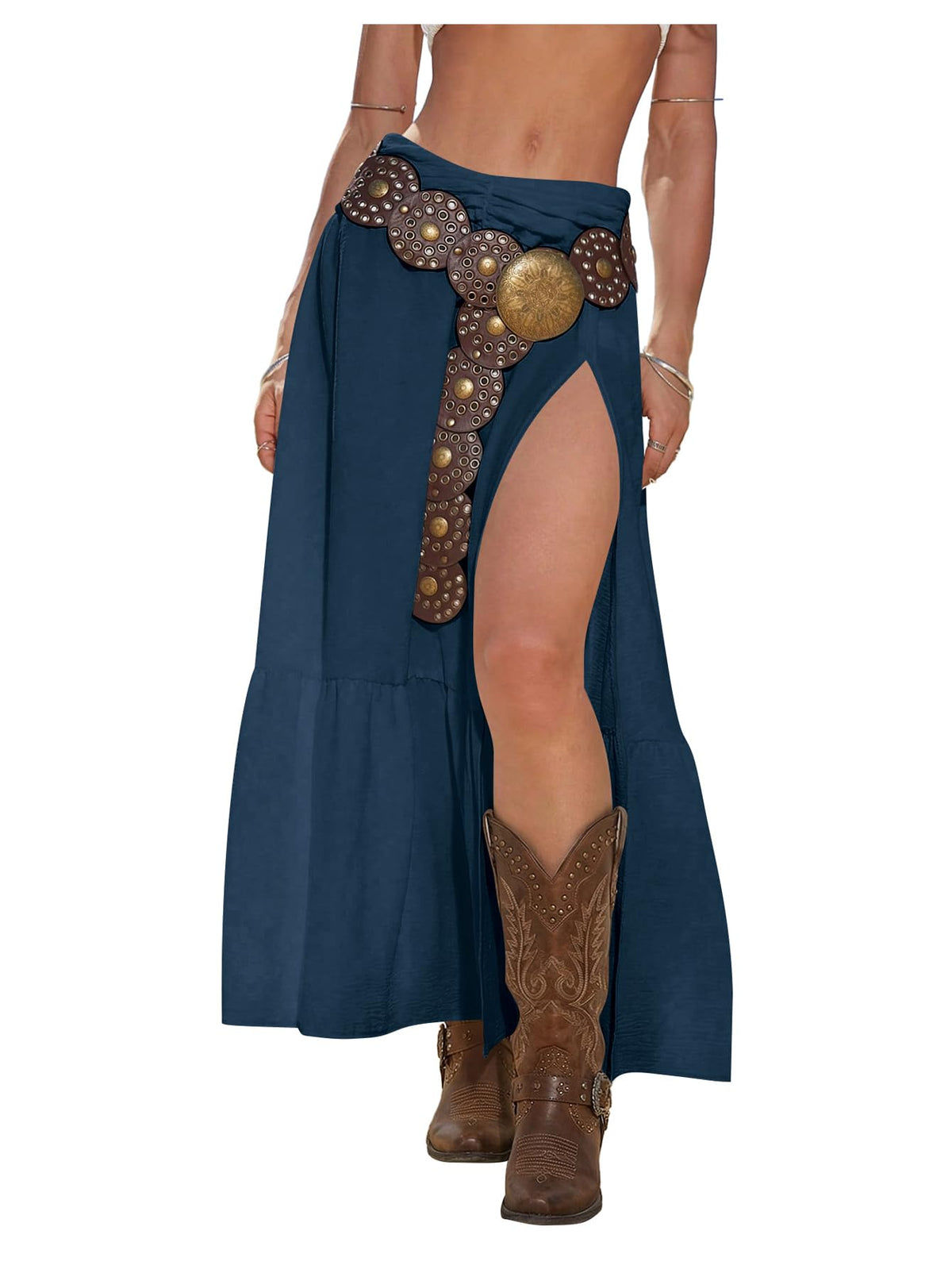 SHENHE Women's Western High Slit Maxi Skirt Country Cowgirl Outfits
