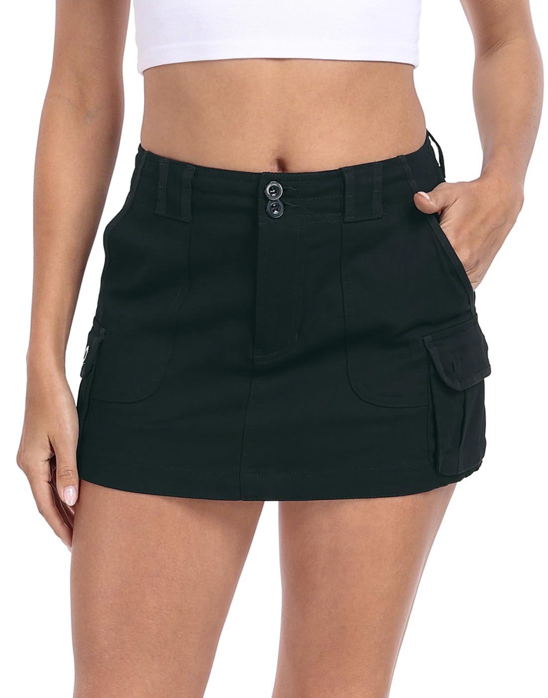 HDE Women's Micro Mini Cargo Skirt with 6 Pockets Y2K Cotton Utility Skirt