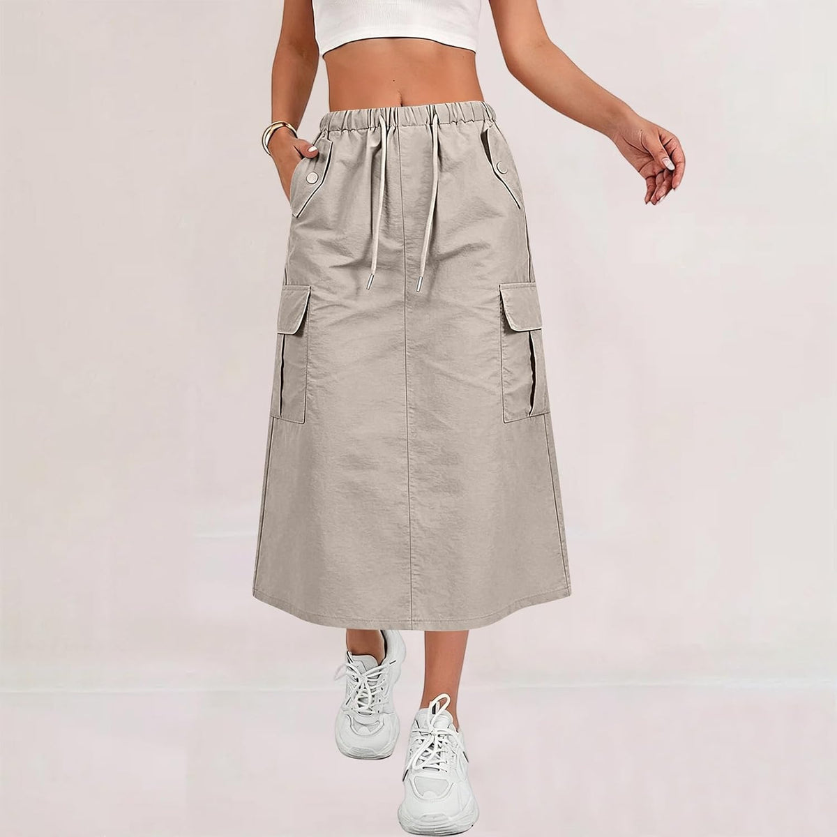 Cargo Skirts for Women Y2K Quick Dry Hiking Maxi Skirt Casual Drawstring High Waisted Parachute Skirts with Pockets