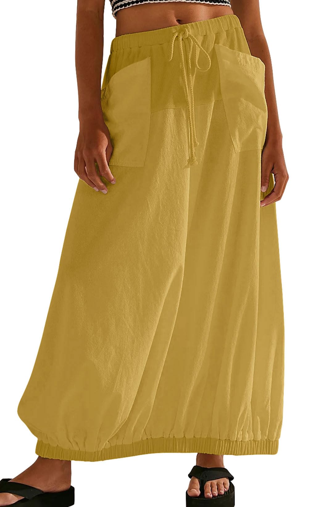 CHARTOU Women Baggy Parachute Skirt Comfy Casual Cotton Y2k Cargo Maxi Long Skirt
