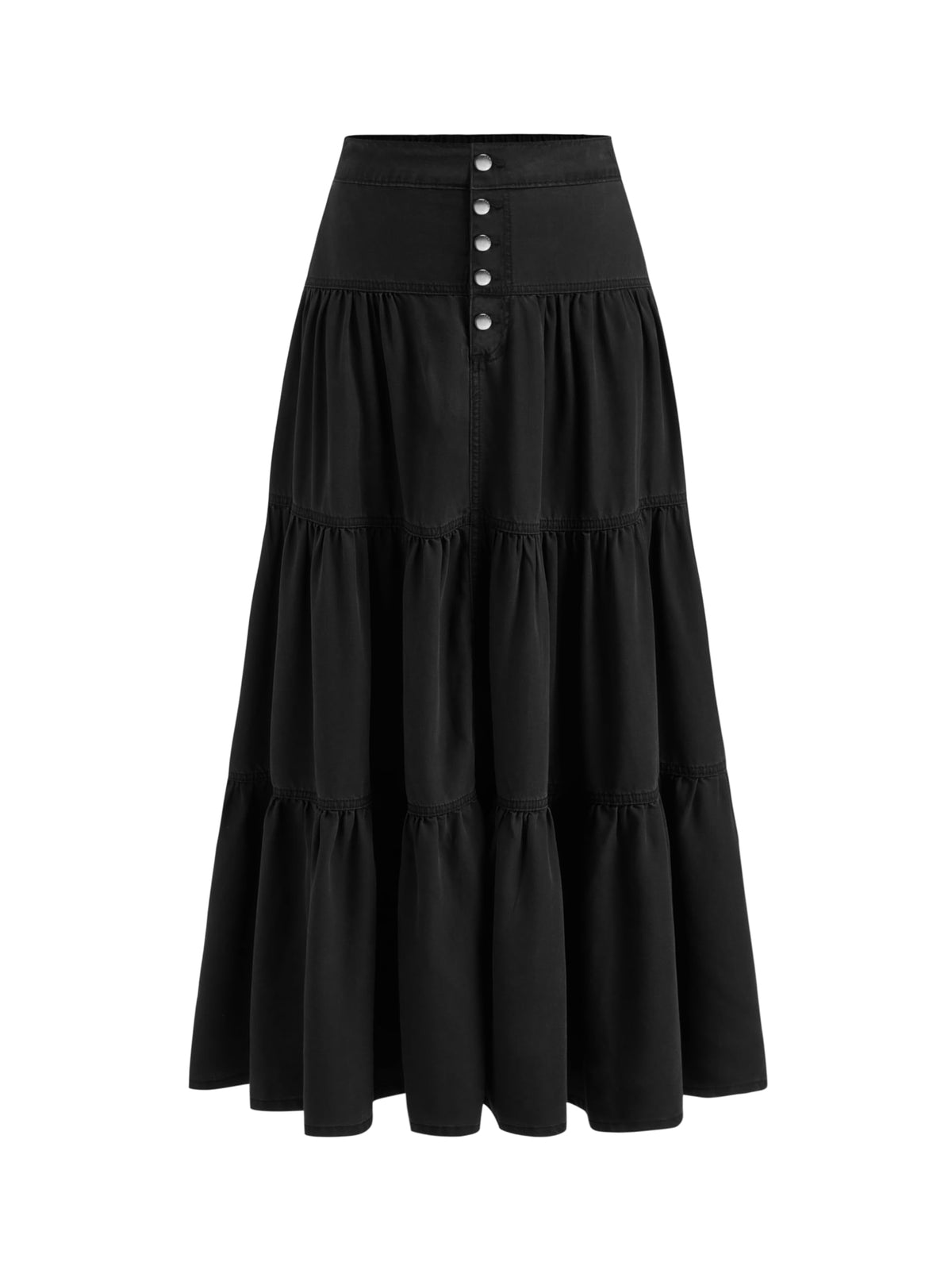 CIDER Womens Long Jean Denim Tiered Button Down High Waist Maxi Skirts