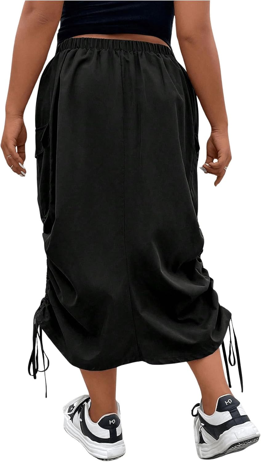OYOANGLE Women's Plus Size Elastic High Waist Midi Cargo Skirts