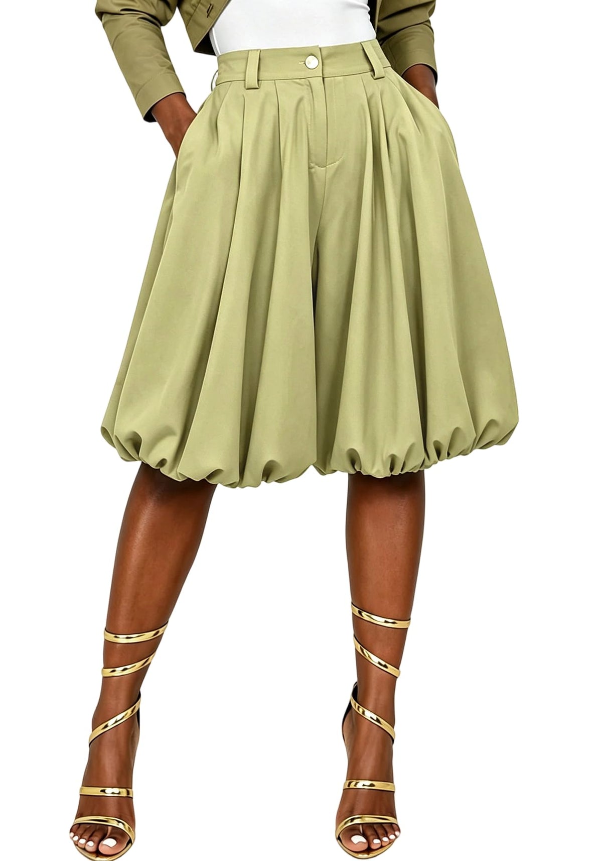 Unybwonn Women Wide Leg Bermuda Shorts High Waist Pleated Bubble Jorts