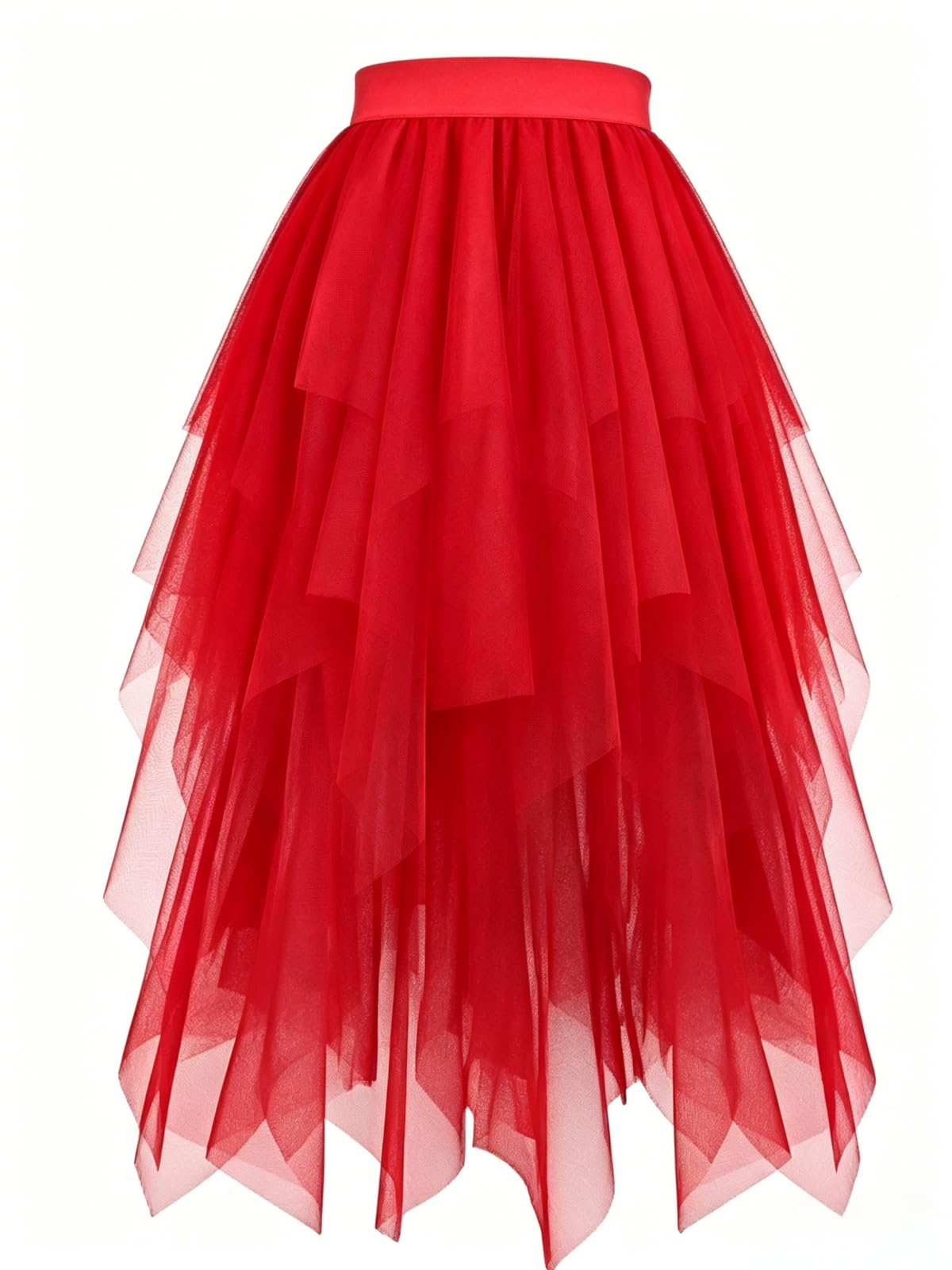 Women's Tulle Skirt High Low Layered A-Line Midi Fairy Skirt - Midi Length Irregular Tutu Skirt for Party 80s Outfit