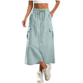 Womens Cargo Skirt High Waisted Drawstring Quick Dry Maxi Skirt Trendy Back Slit A Line Long Skirts Summer Skirts