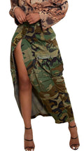 CHARTOU Women Camouflage Skirt Camo Maxi Pencil Skirt Bodycon Button Slit Cargo Skirt with Pocket