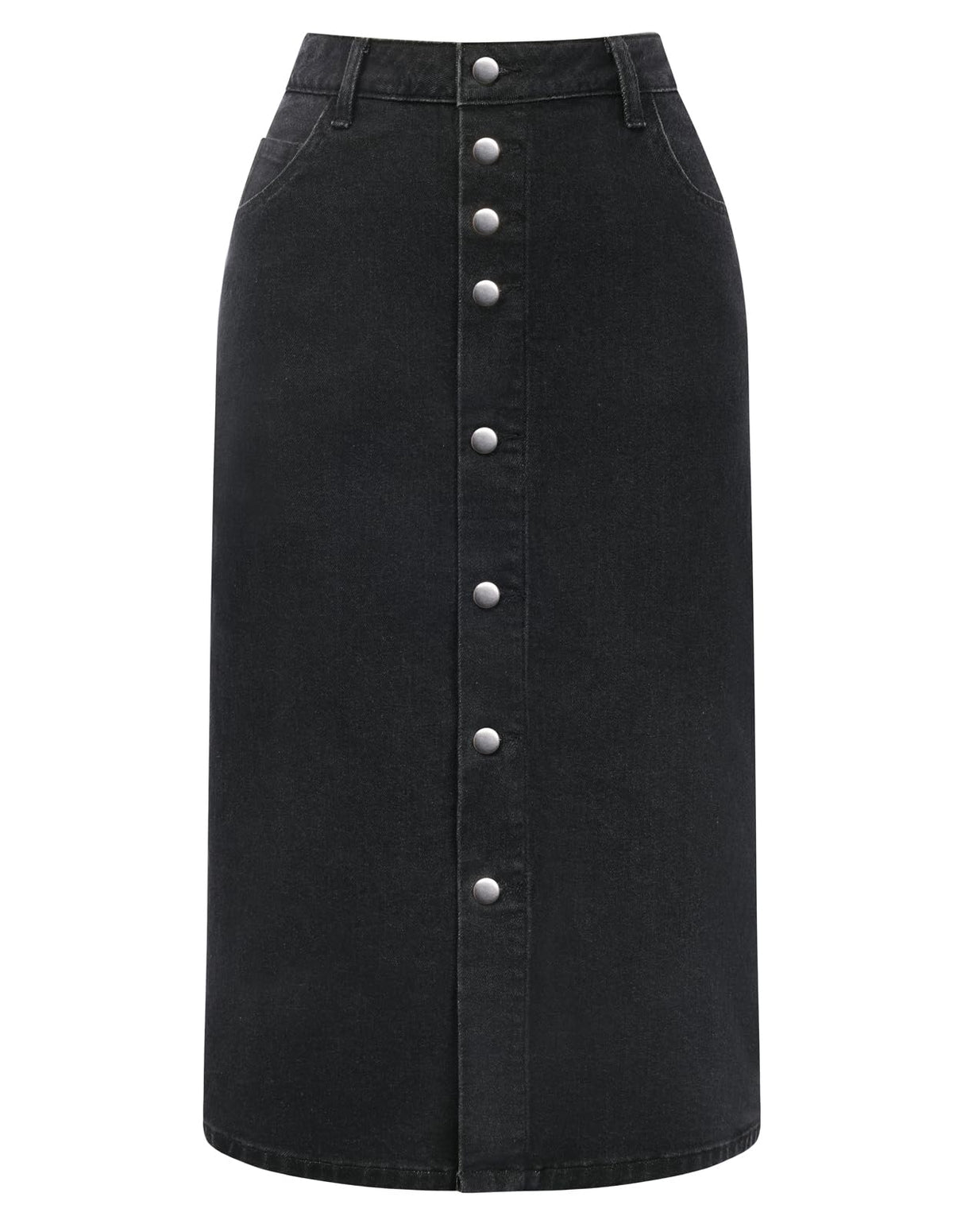 Belle Poque Jean Skirts for Women Denim High Waisted Stretch Below Knee Length Button Front Slit Midi Skirt with Pockets