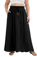 Lastshe Women's Plus Size Maxi Skirts Summer Beach Swing Pleated Elastic Waisted A-line Long Skirt with Pockets 2026