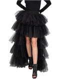 Women's High Low Tutu Skirts Sweet Elastic Waist Tulle Layered Ruffles Mesh Long Tiered Skirt