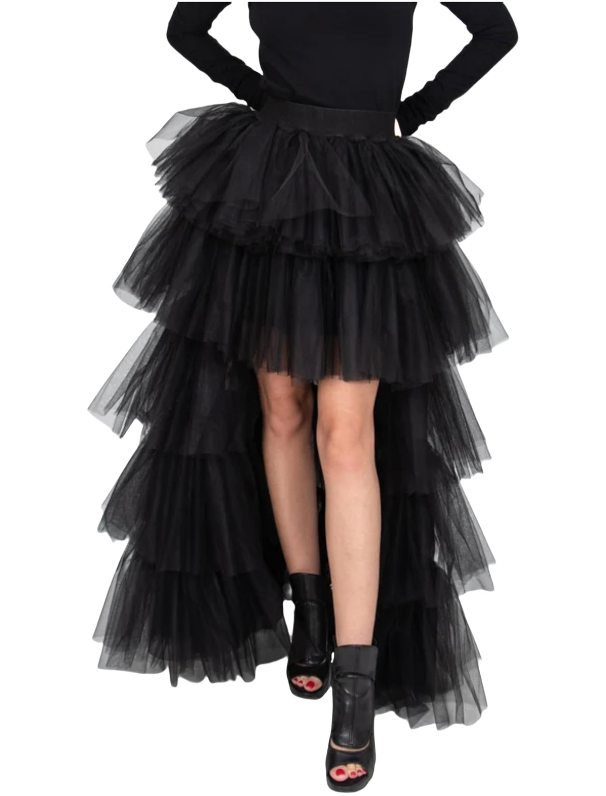 Women's High Low Tutu Skirts Sweet Elastic Waist Tulle Layered Ruffles Mesh Long Tiered Skirt