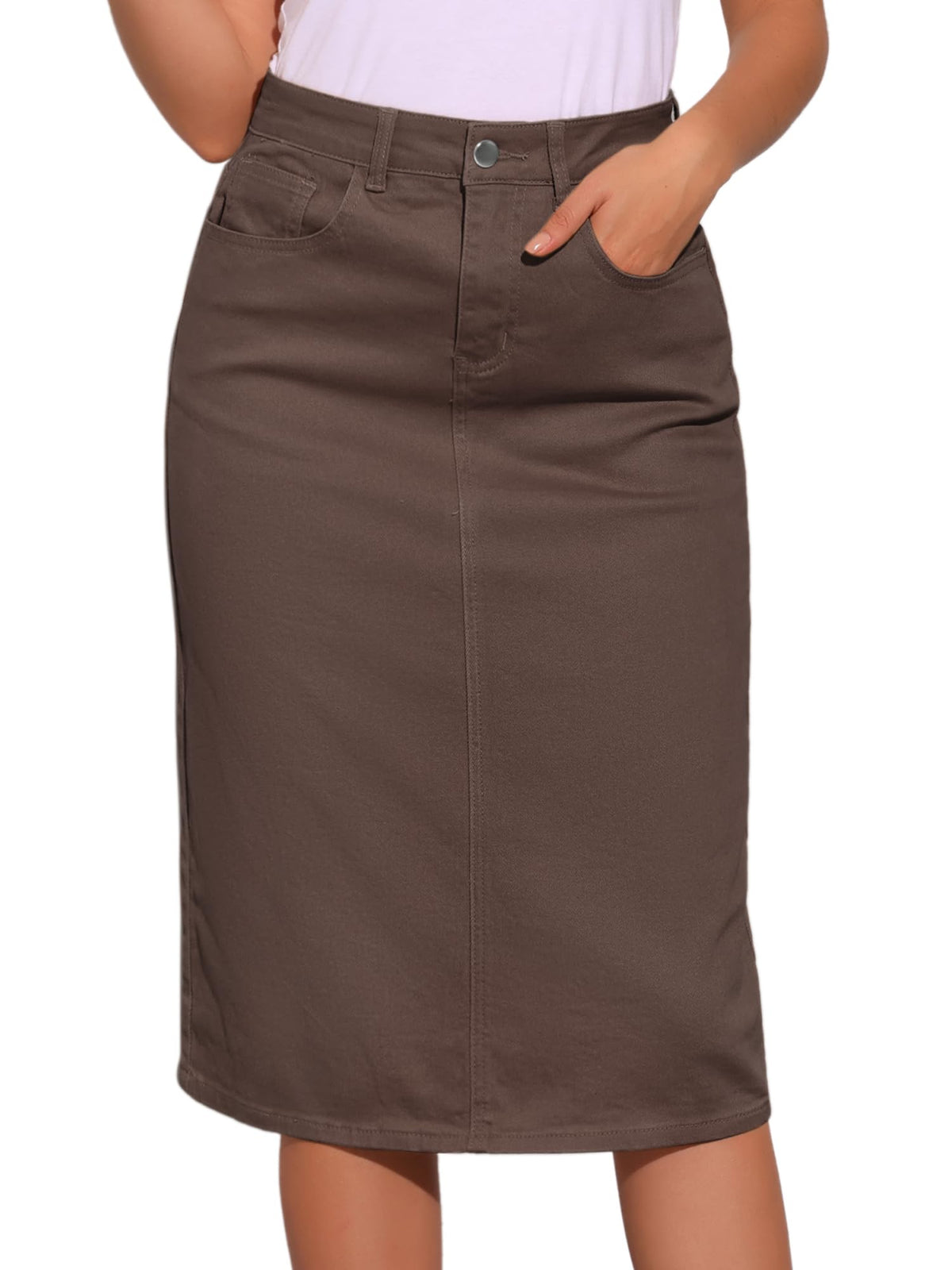 Allegra K Denim Pencil Skirts for Women High Waist Midi Casual Jean Skirt